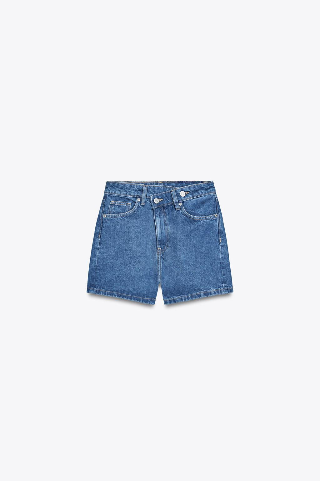 HIGH-WAIST CROSSOVER WAIST TRF MOM FIT DENIM BERMUDA SHORTS - Zara фото 14