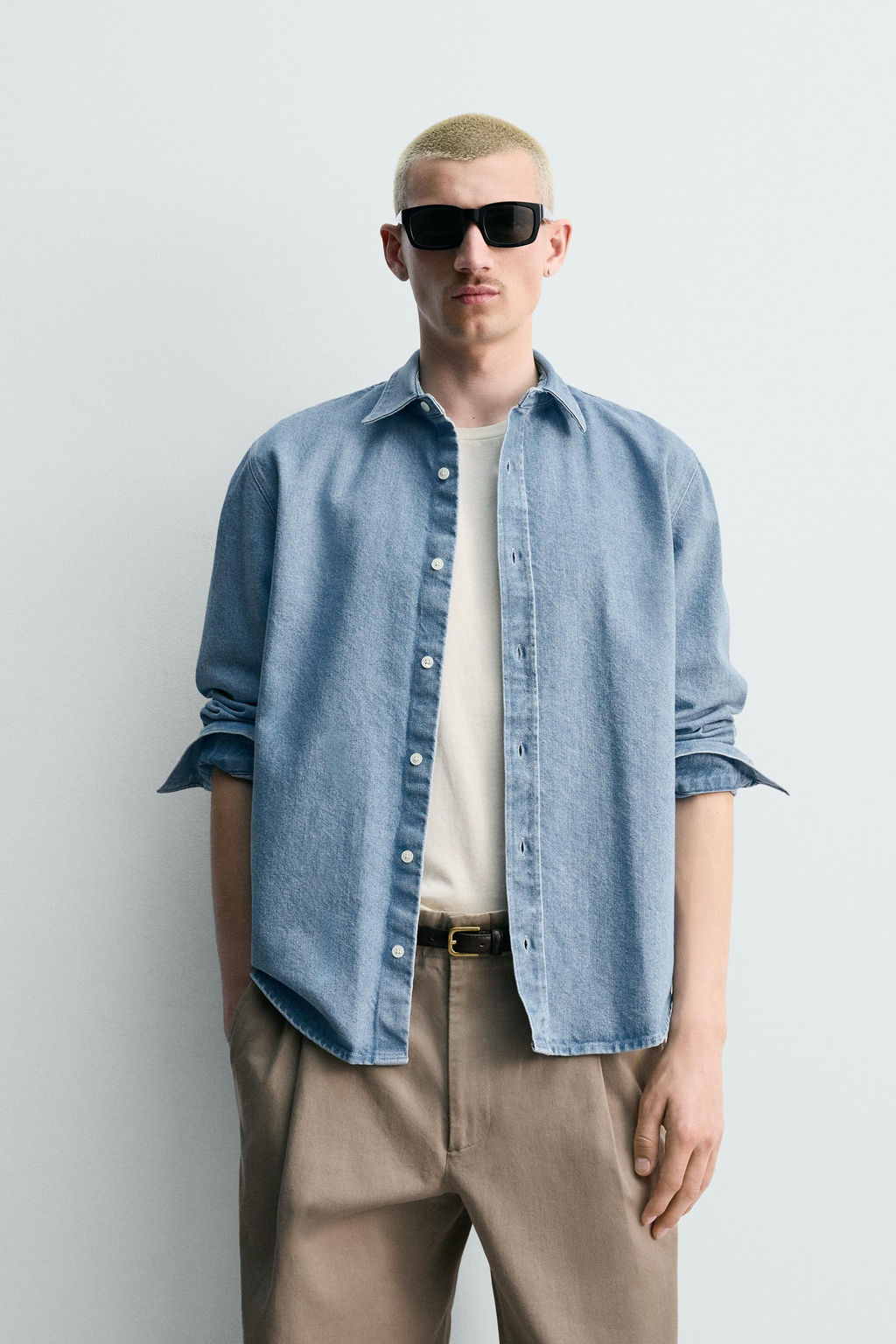 Рубашка Denim Regular Fit пастельно-голубая