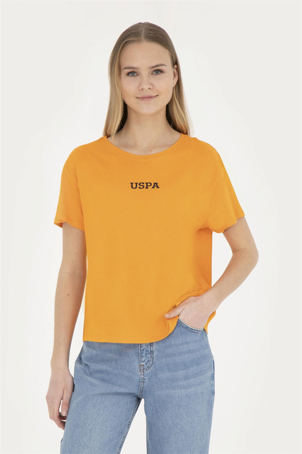 Женская оранжевая футболка с круглым вырезом - U.s. polo assn фото 3