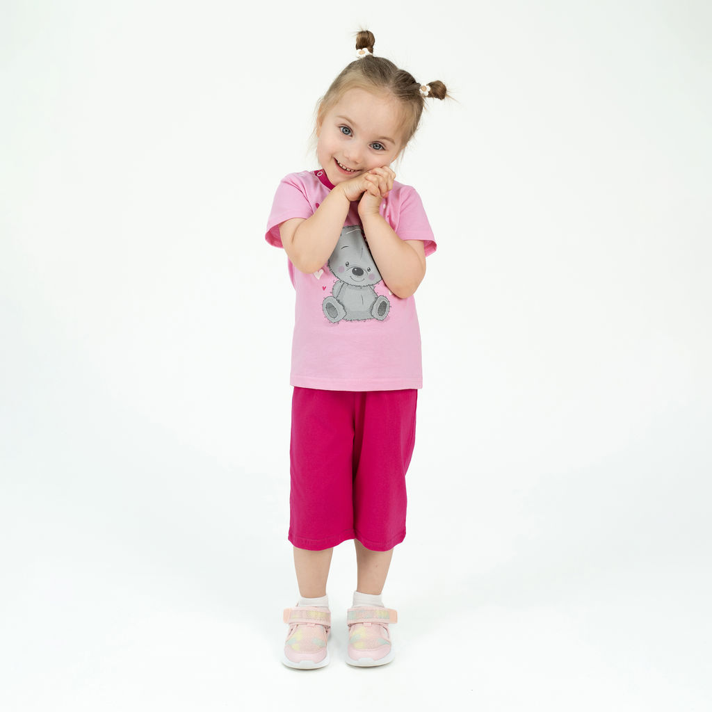 Костюм детский розовый/темная малина принт мишка 7057п (80, 52)