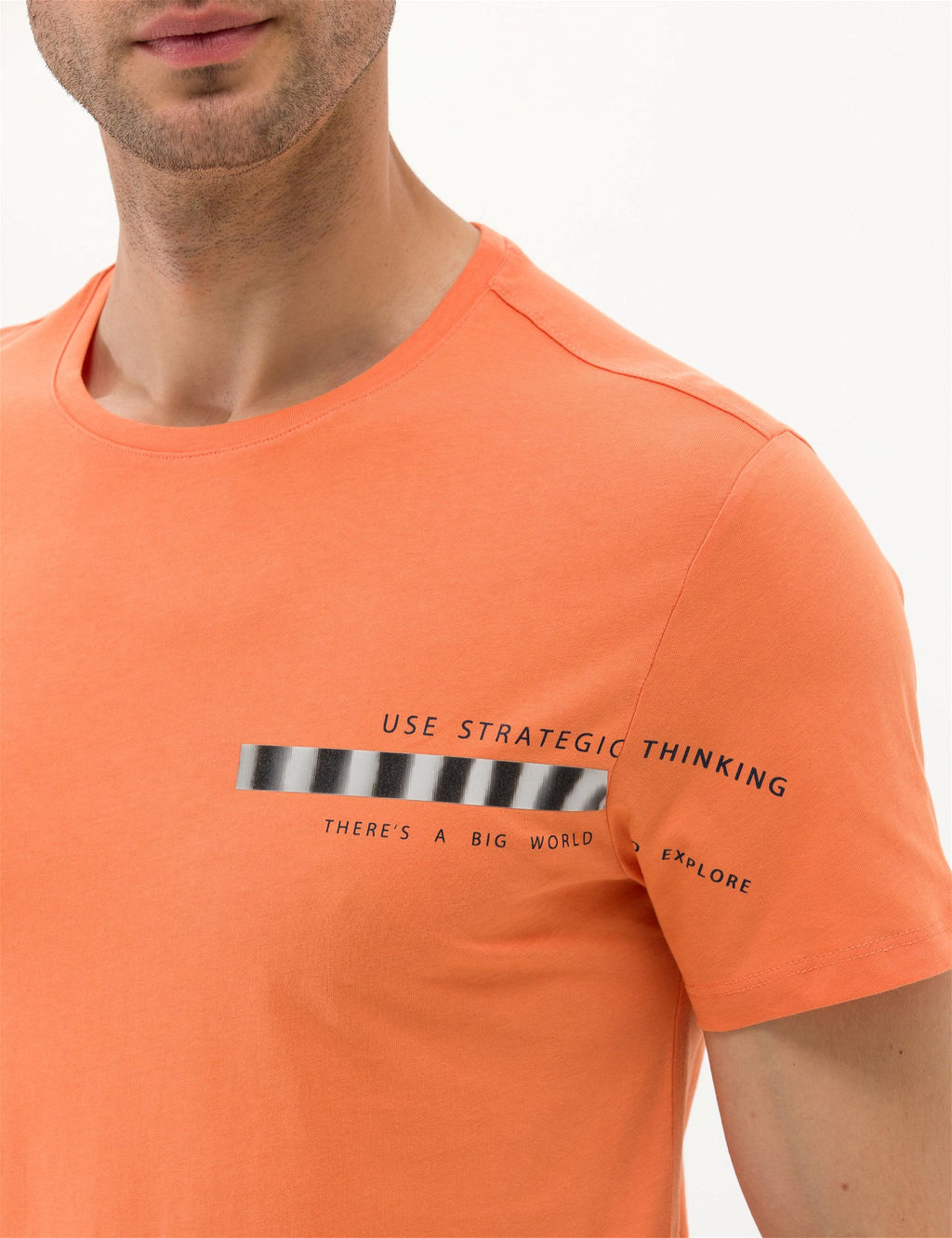 Turuncu Slim Fit Bask_l_ Bisiklet Yaka Ti__rt - Pierre cardin фото 6