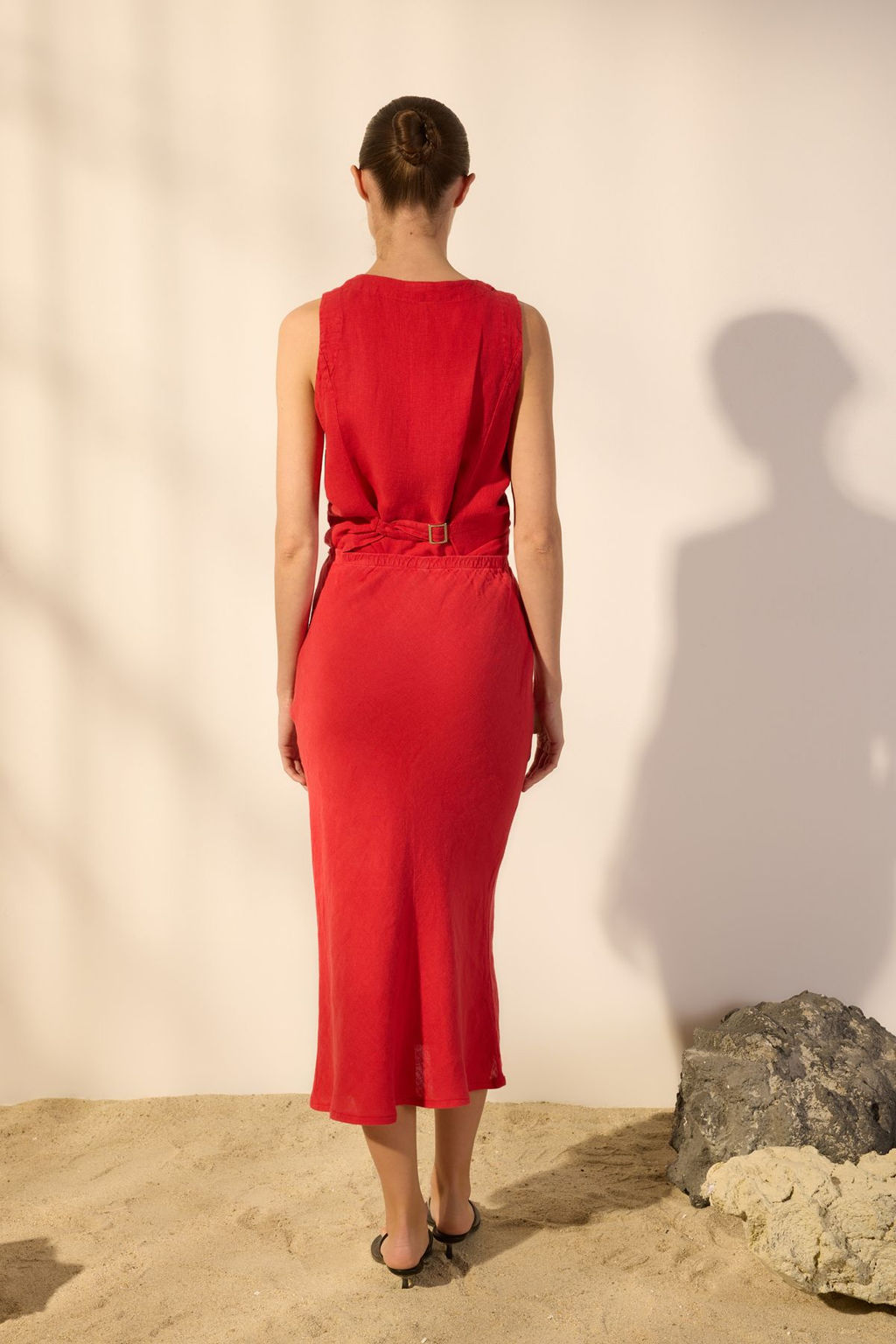 TRENDYOLMILLA Vizon %100 Keten Beli Lastikli Yuksek Bel Midi Etek TWOSS24ET00152  фото 4