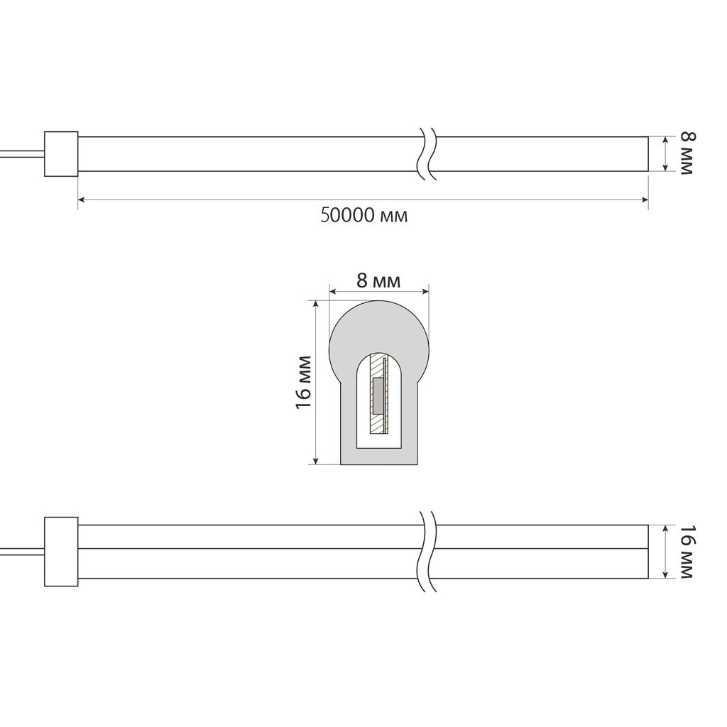 ULS-N21-2835-120LED/m-8mm-IP67-220V-8W/m-50M-YELLOW Светодиодная гибкая герметичная лента. NEON. Бобина 50 м. Желтый свет. TM Uniel.