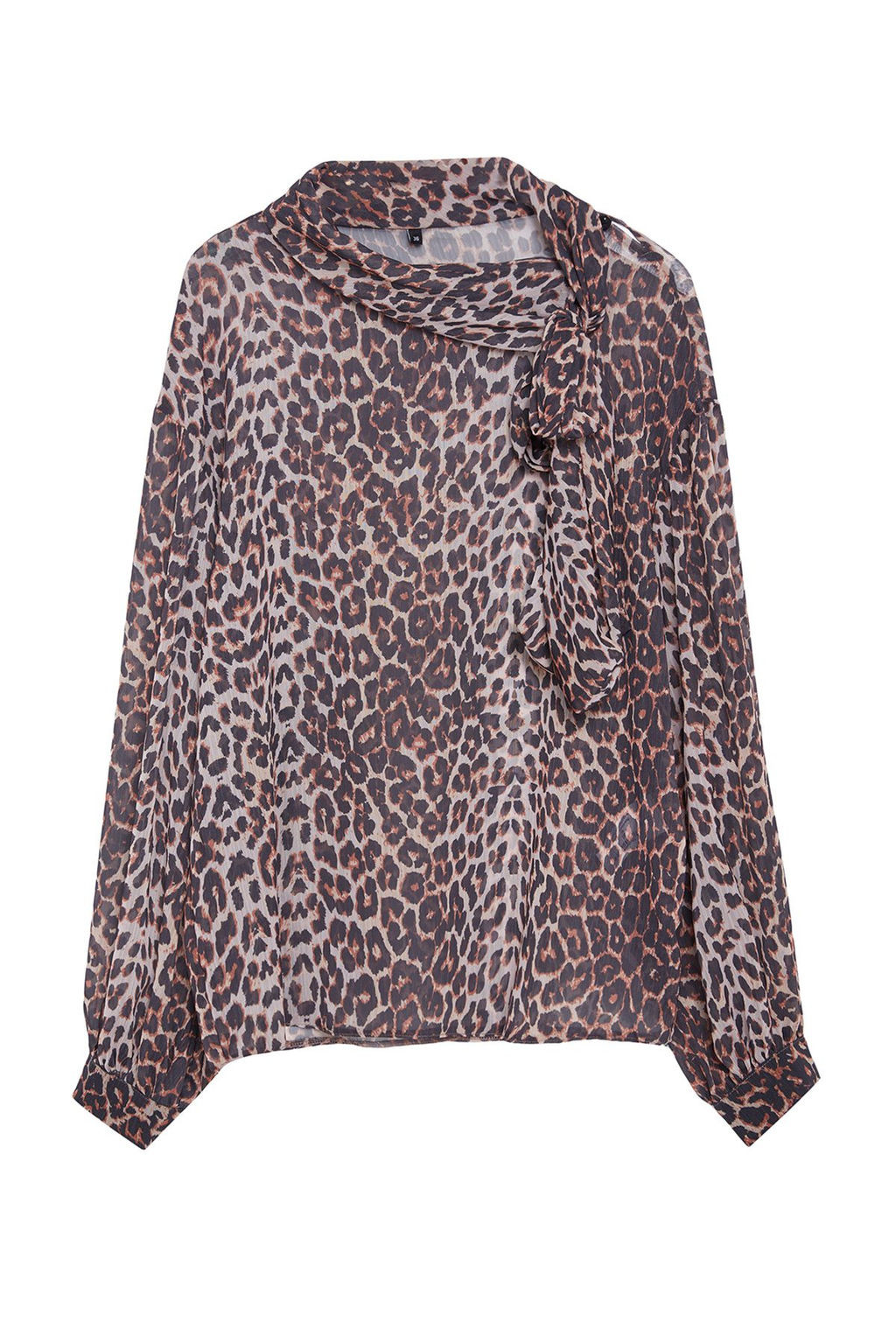 Kahverengi Leopar Desenli Sifon Dik Yaka Dokuma Bluz TWOAW25BZ00043 - Trendyolmilla фото 6