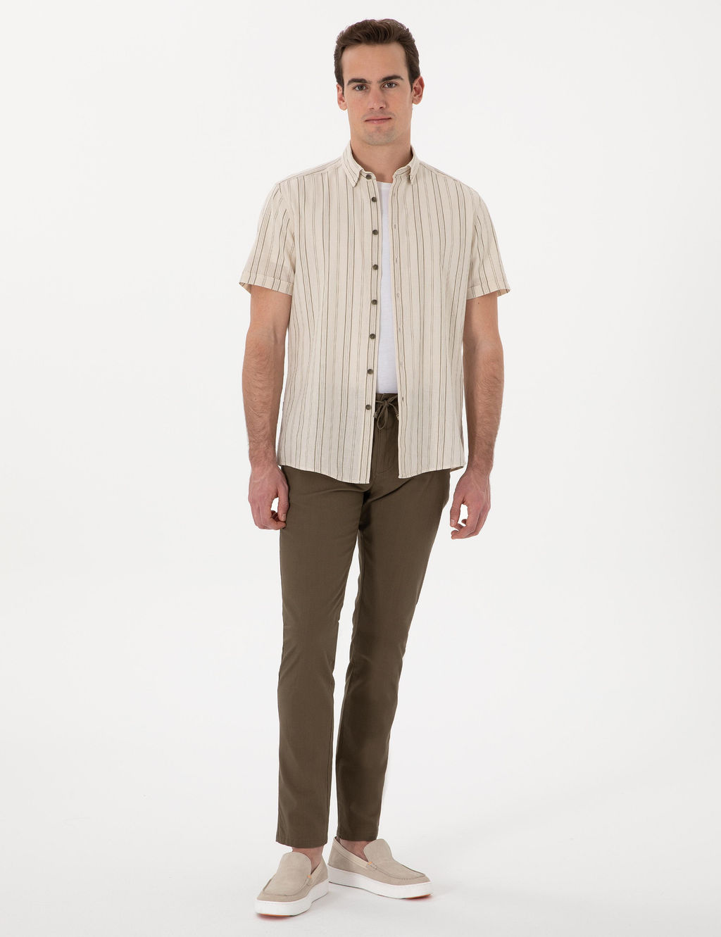 Haki Slim Fit Keten G_r_n_ml_ Kanvas Pantolon