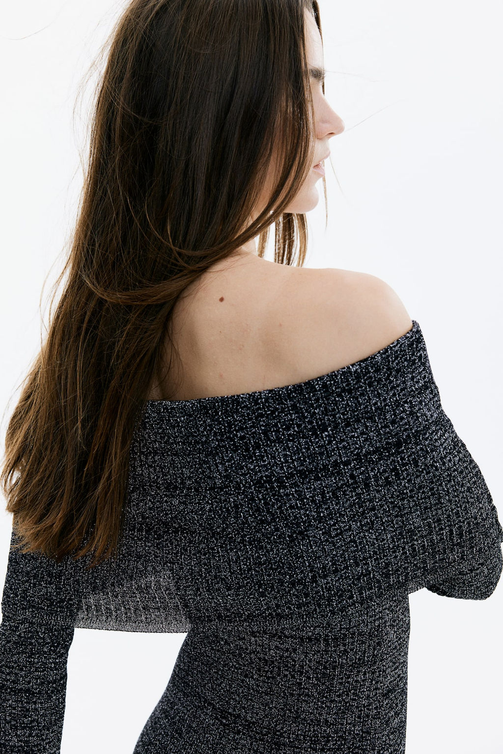 Vestido off-the-shoulder con brillo - H&m фото 3