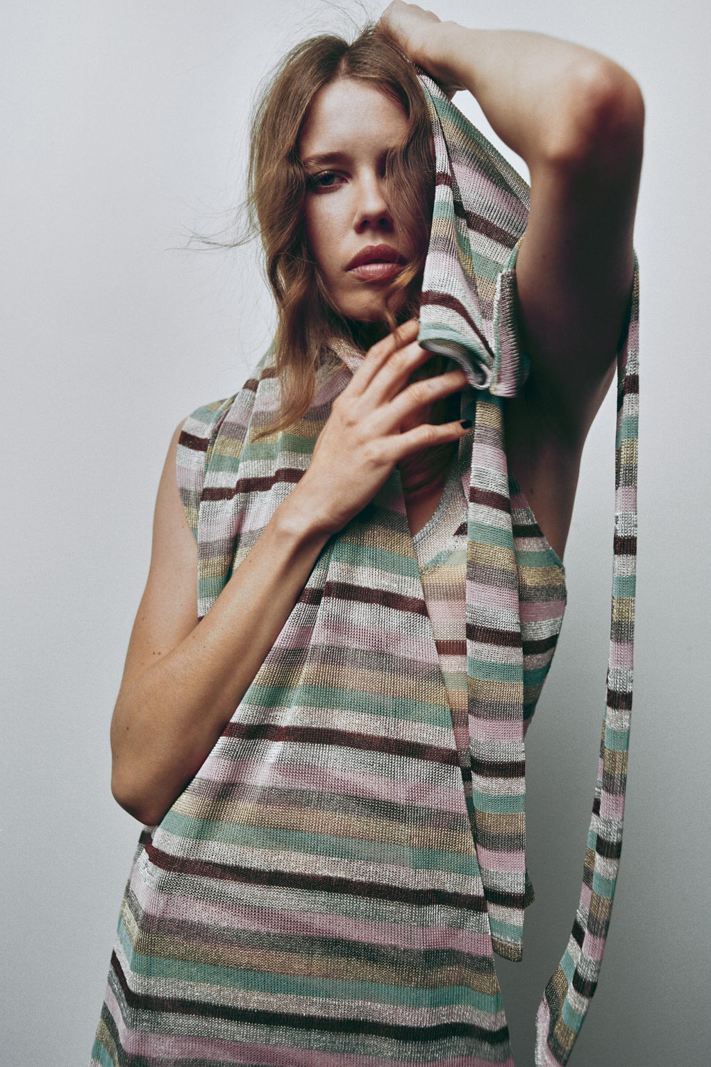 LONG METALLIC THREAD STRIPED DRESS - Zara фото 11