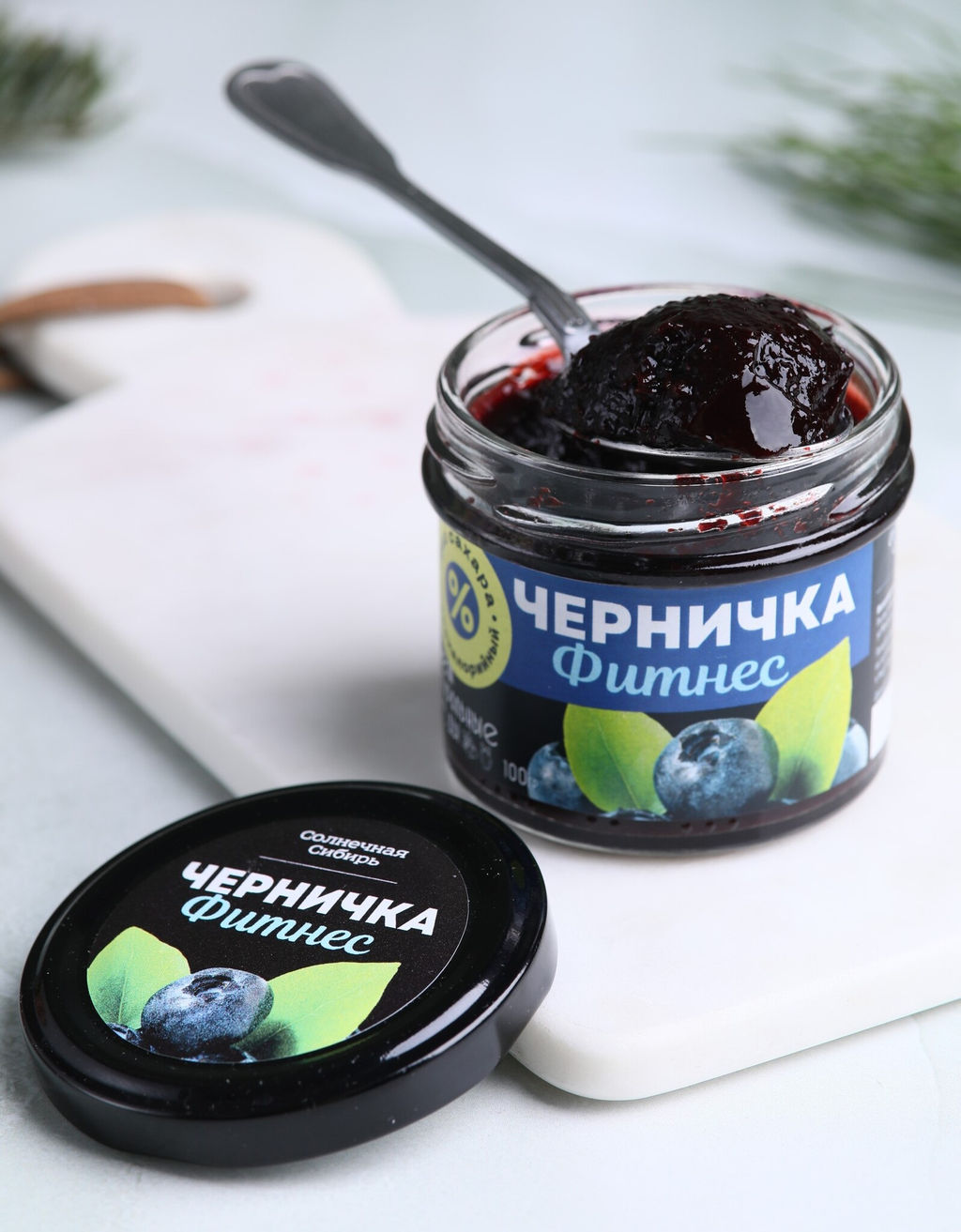 Джем ЧЕРНИЧКА ФИТНЕС / 100 г / без сахара / банка / Солнечная Сибирь