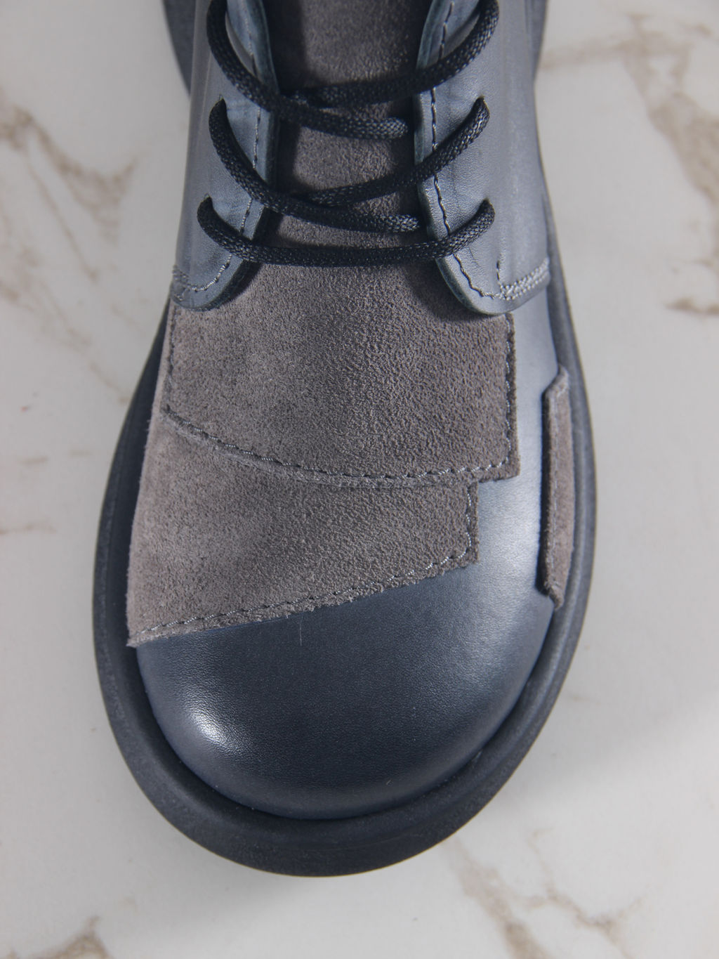 Ботинки 305.927bl.Вакса черная+серый замок замша/шерсть