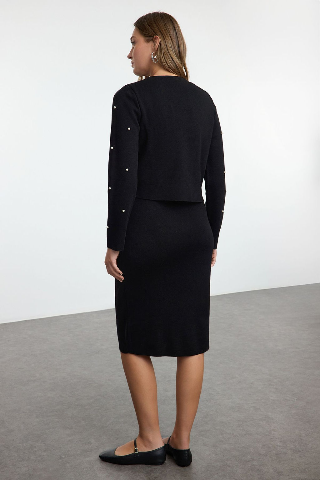 TRENDYOLMILLA Siyah Midi Triko Tas Islemeli H?rka-Elbise Tak?m TWOAW25EL00057 фото 5