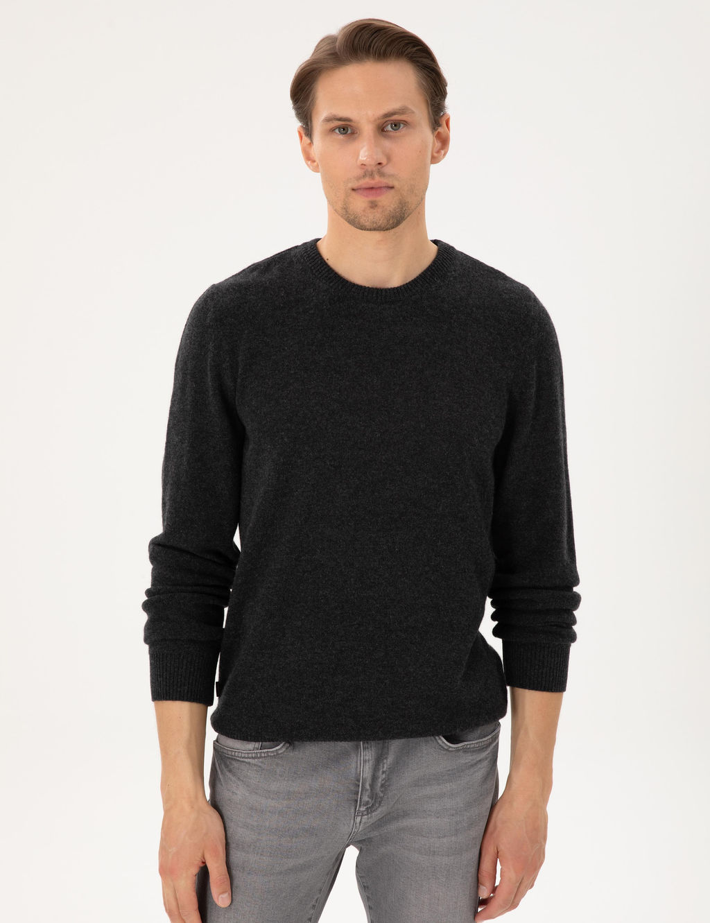 Antrasit Melanj Slim Fit Bisiklet Yaka Ka_mir Triko Kazak - Pierre cardin фото 3