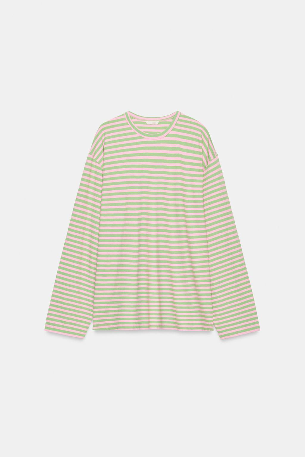 CAMISETA ALGOD?N Y LINO RAYAS / Rosa pastel - Zara фото 32