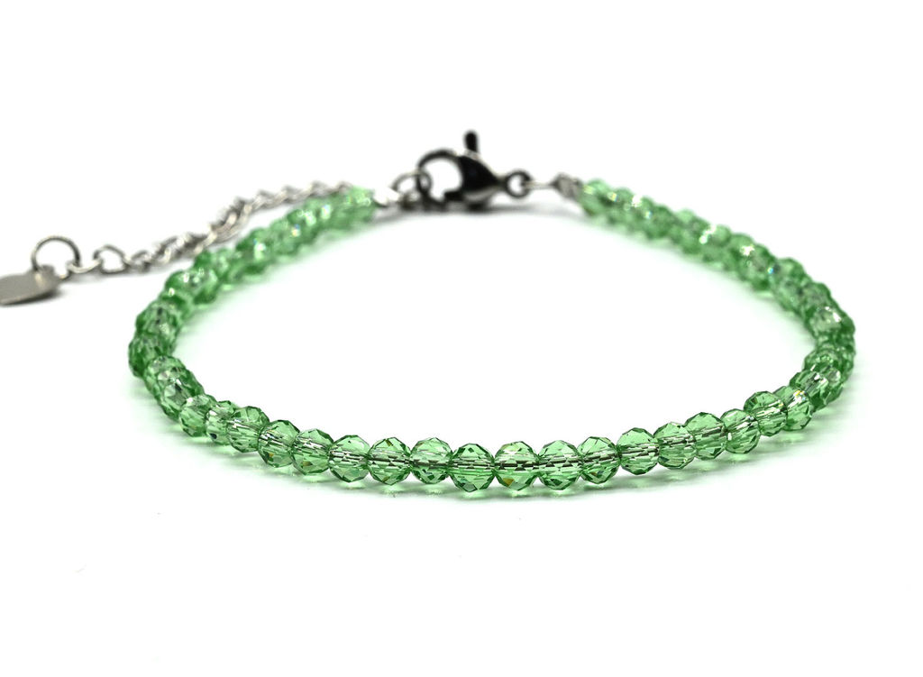 Браслет из циркона шарик гр.3мм цв.зеленый, 17см