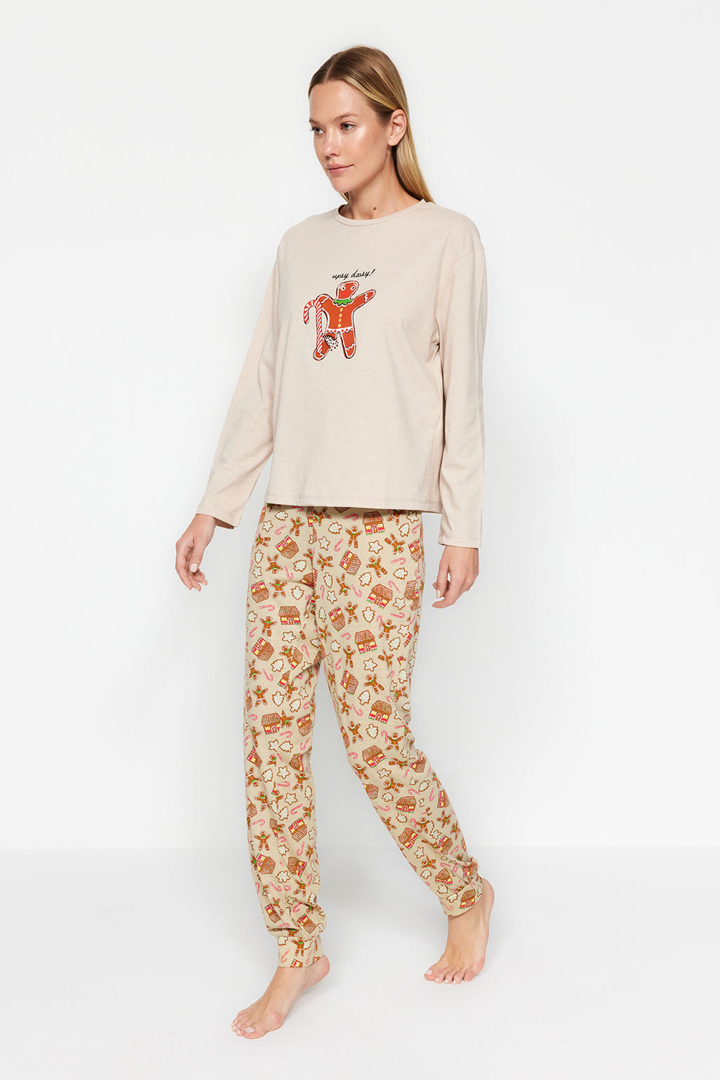 Trendyolmilla Yesil %100 Pamuklu Y?lbas? Temal? Orme Pijama Tak?m? THMAW24PT00061  фото 4