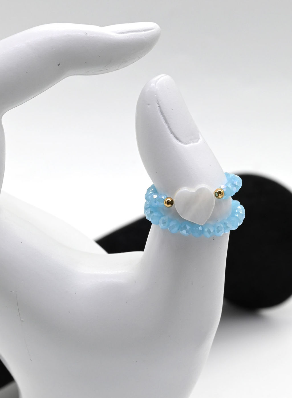 Колечко на резинке с перламутром Сердце и цирконом цвет небесно голубой - Радуга камня фото 16