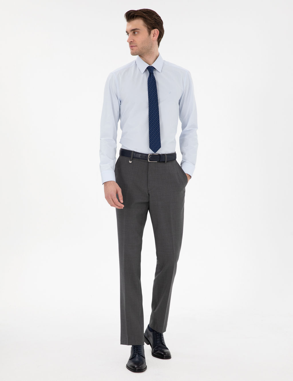 A__k Mavi Slim Fit Uzun Kollu Basic G_mlek