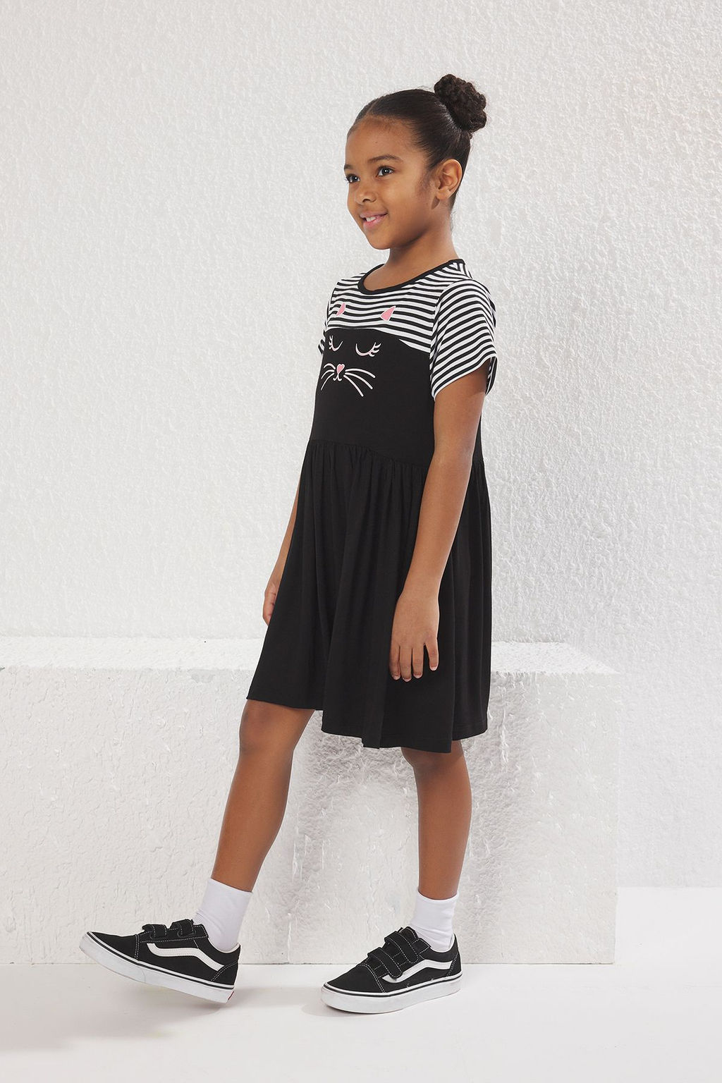 Bordo K?z Cocuk Cizgili K?sa Kol Mini Orme Elbise TKDSS25EL00059 - Trendyolmilla фото 6