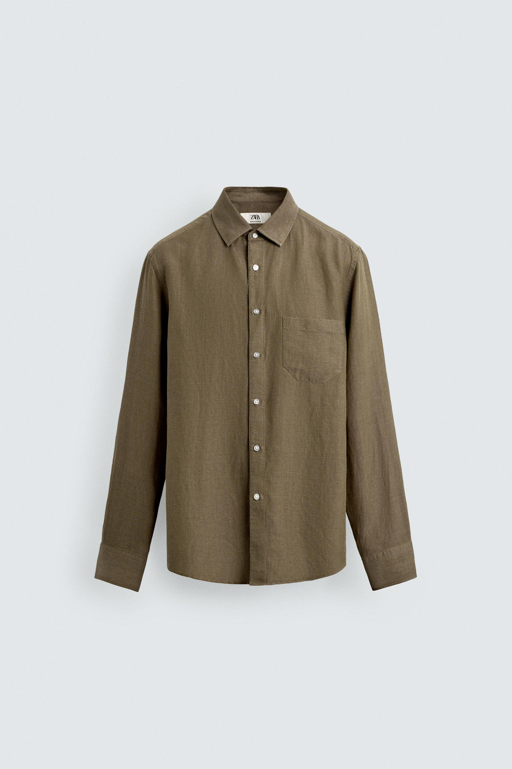 CAMISA REGULAR FIT LINO - LYOCELL / Khaki - Zara фото 7