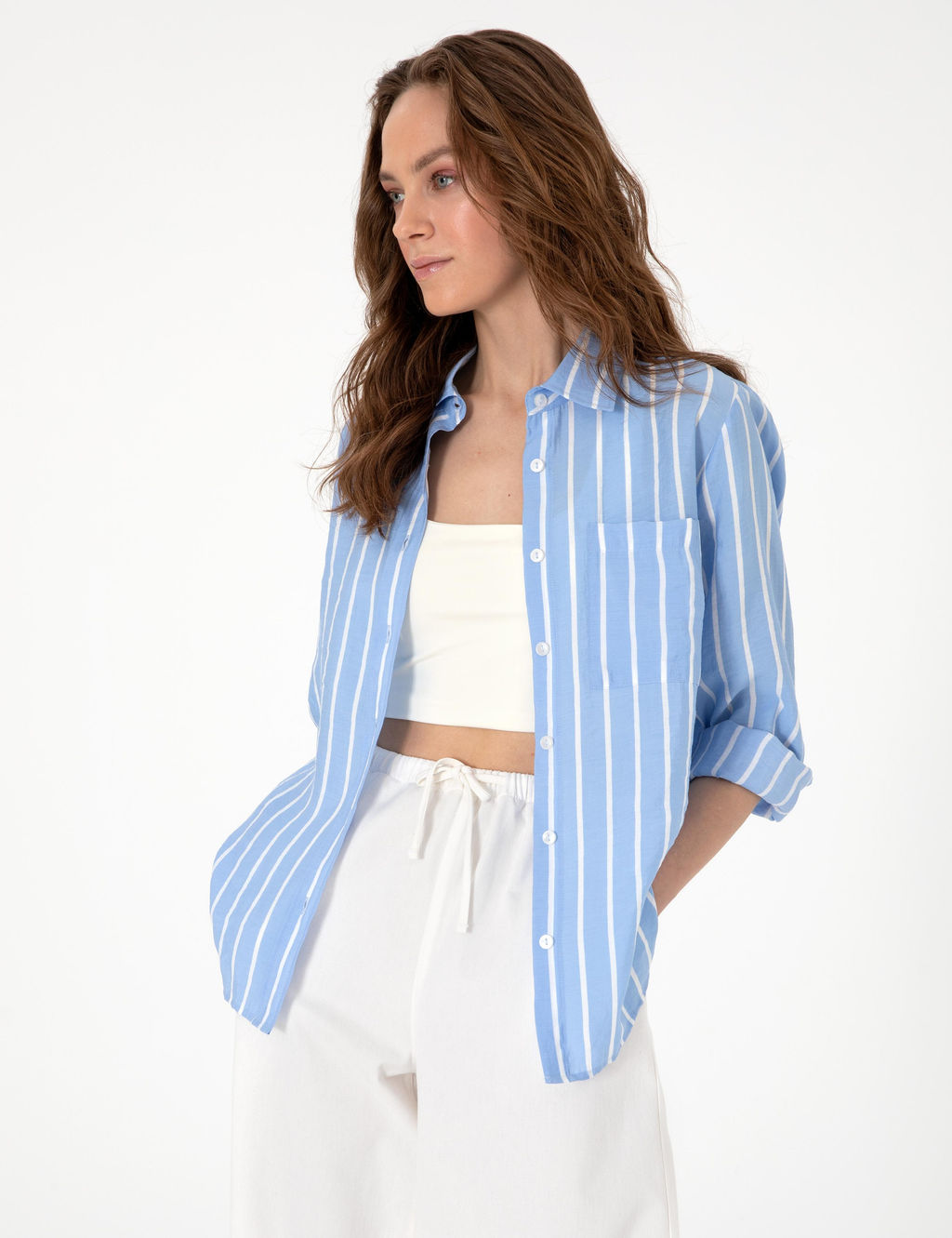 Mavi Comfort Fit _izgili Uzun Kollu G_mlek