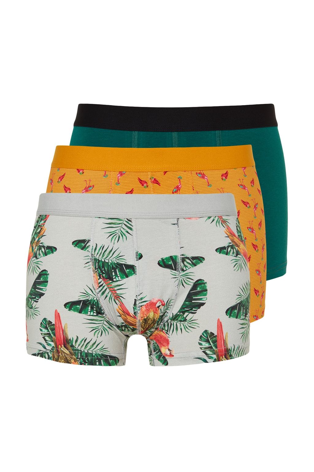 TRENDYOL MAN Cok Renkli 3lu Tropikal Desenli-Duz Paket Pamuklu Boxer TMNSS23BX00009