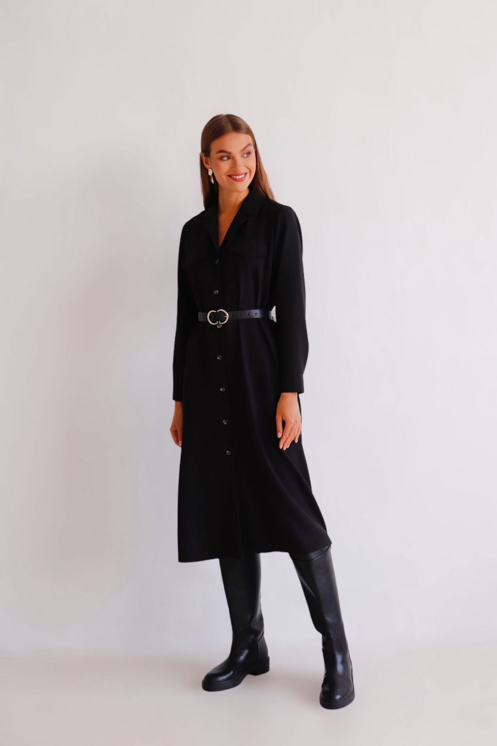 Martichelli Платье-рубашка с английским воротником чёрное  фото 8