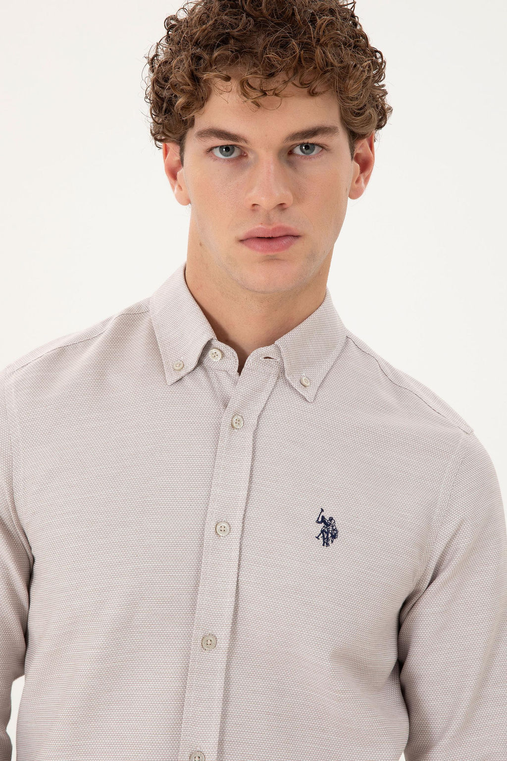 Мужская рубашка песочного цвета с длинным рукавом - U.s. polo assn фото 2