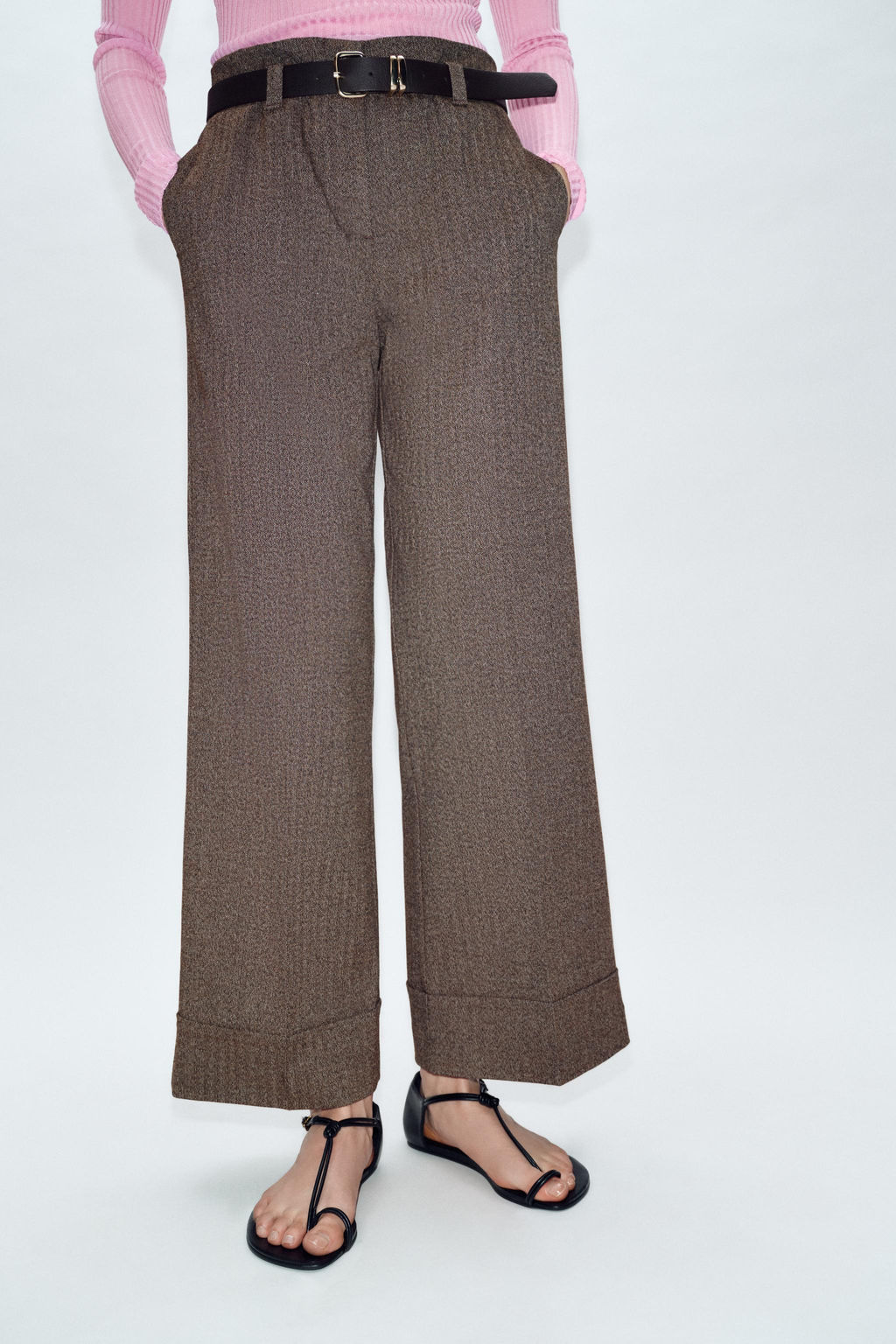 HERRINGBONE TROUSERS WITH BELT - Zara фото 2