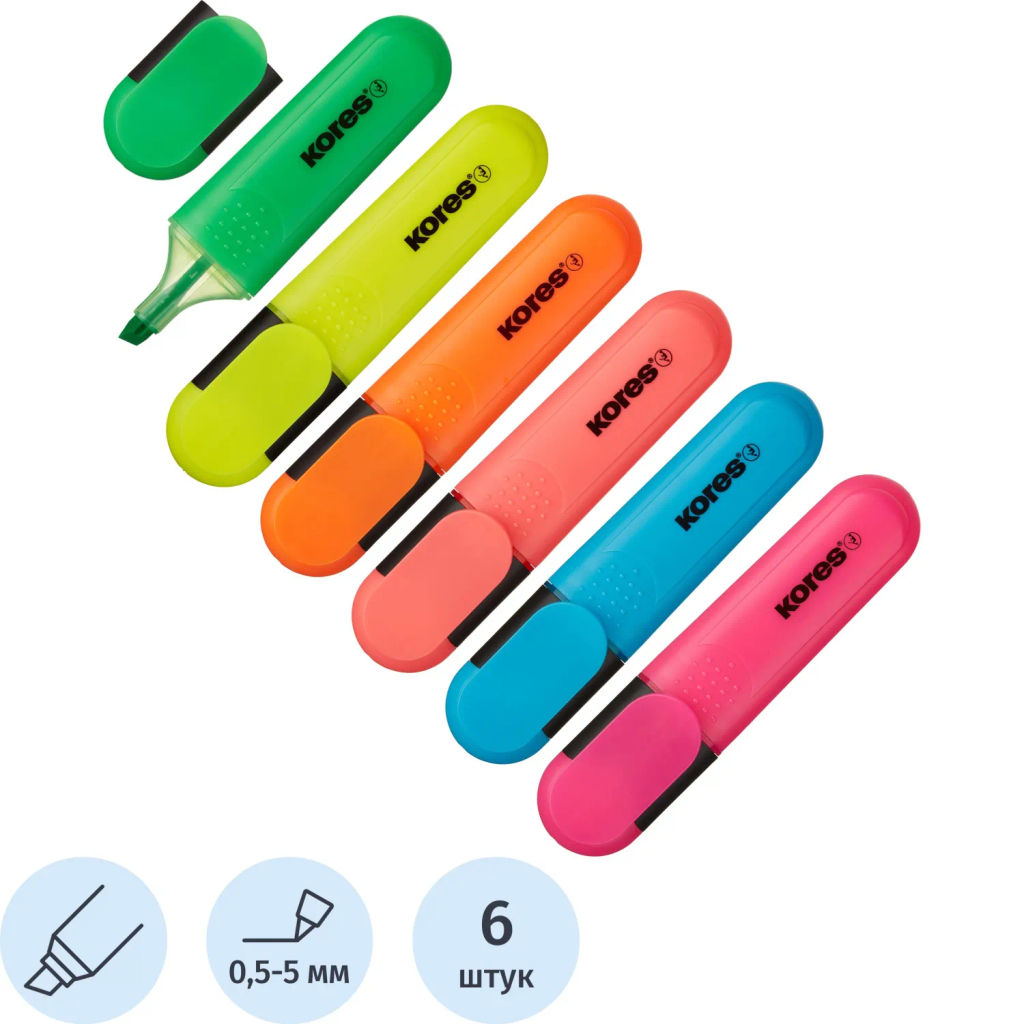 Набор текстовыделителей Kores BRIGHT LINER PLUS,ск нак,0,5-5мм,6цв фото 2