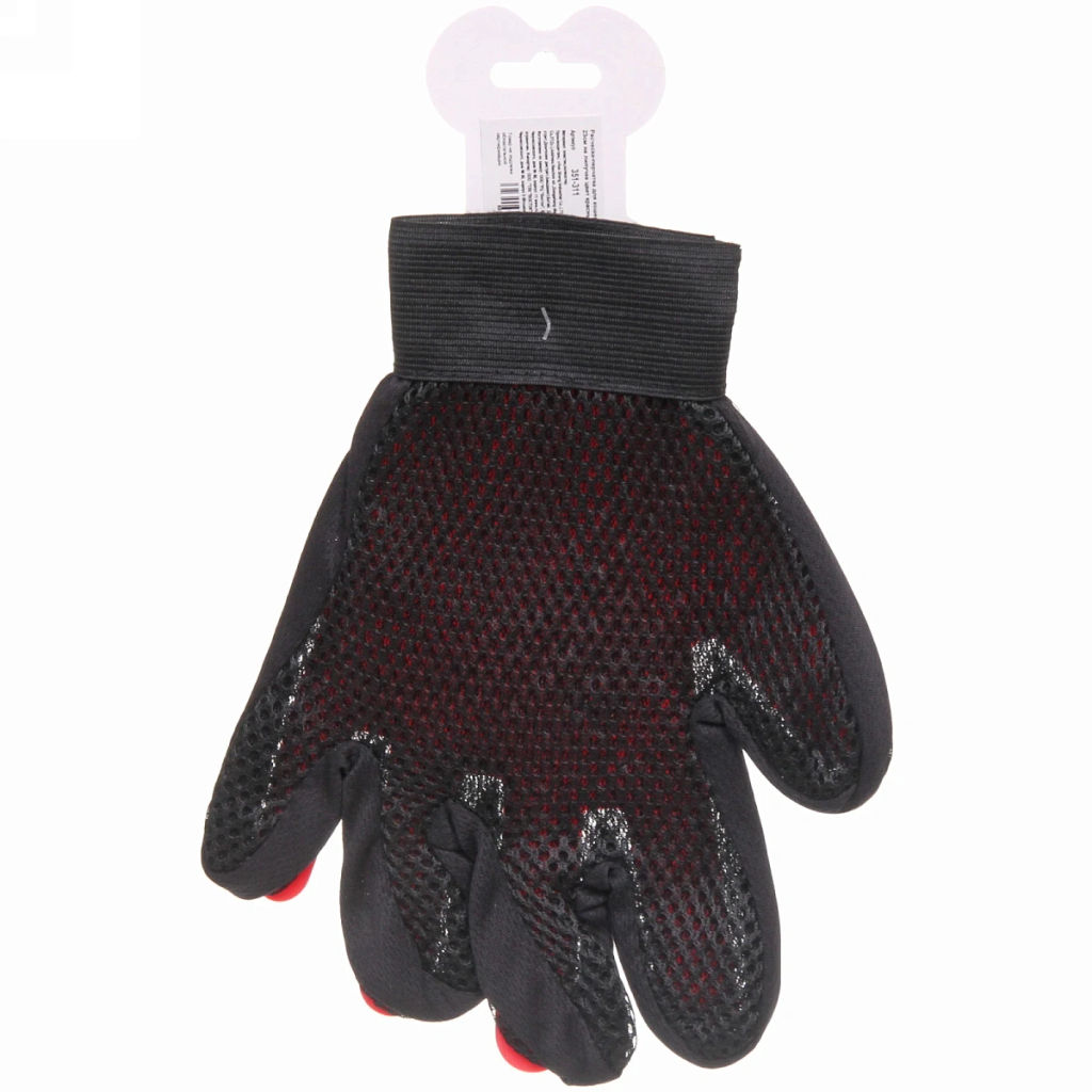 Цена за 3 шт. Расческа - перчатка для собак и кошек "ЛАПКИ и ЦАРАПКИ", на липучке, цвет красный, (подвес)26*16*0,5см