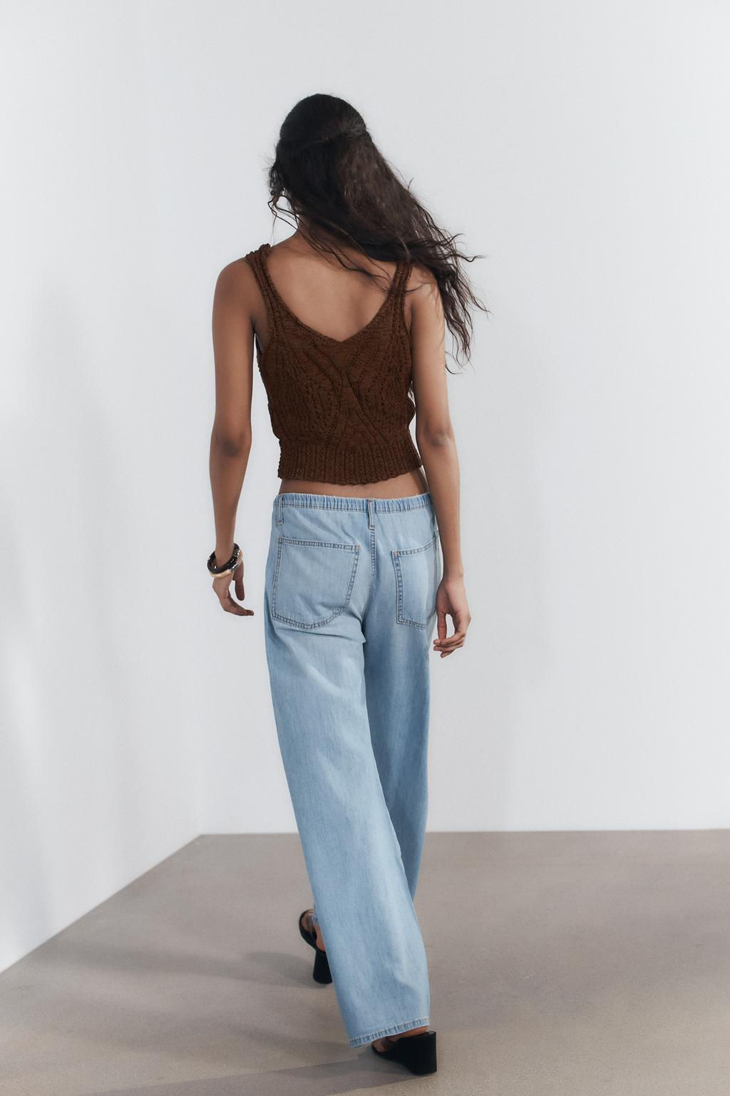 DRAWSTRING LOOSE-FITTING DENIM TROUSERS - Zara фото 5