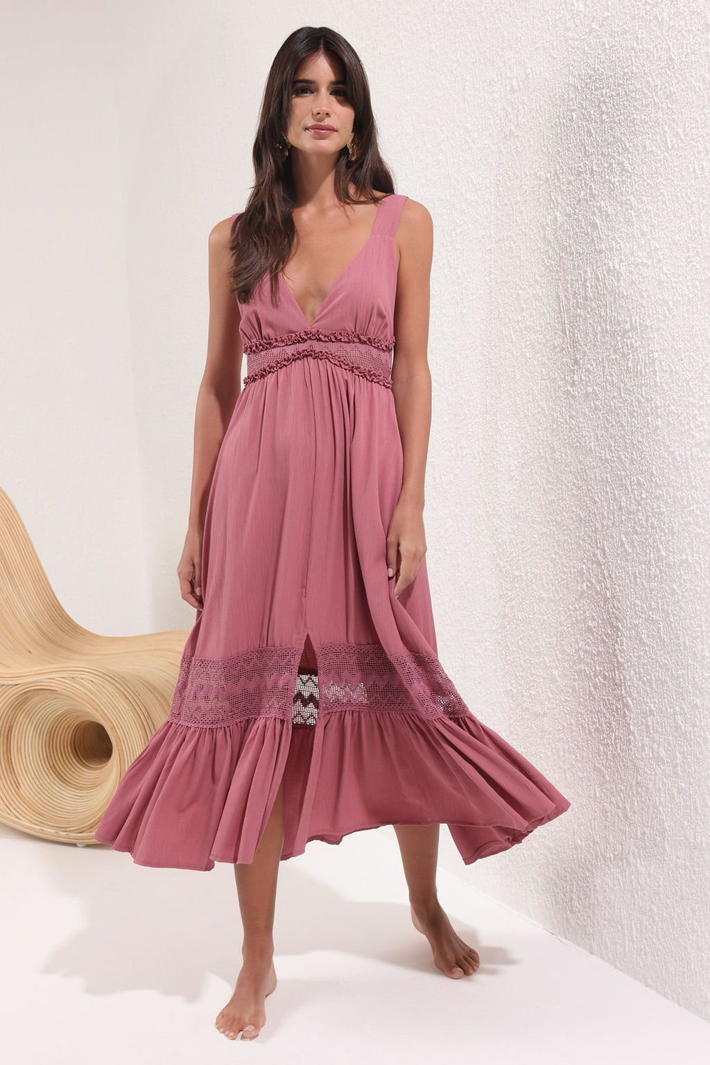 TRENDYOLMILLA Pudra Maxi Dokuma Dantelli Plaj Elbisesi TBESS25EL00064