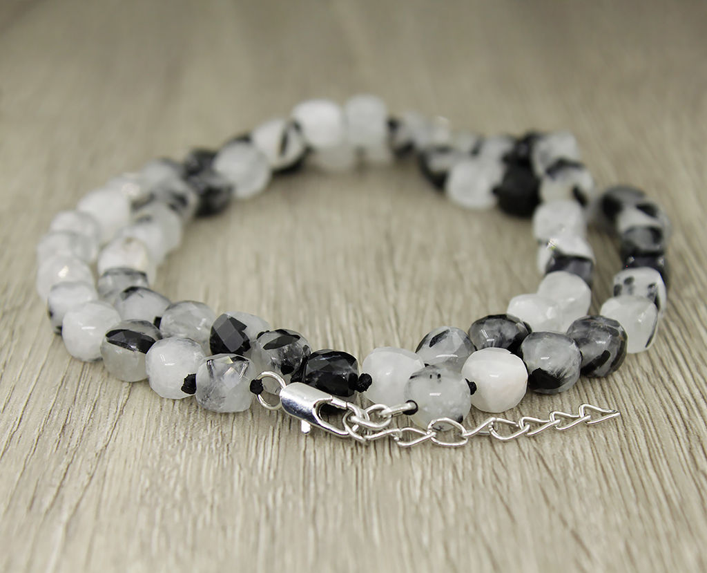 Волосатик (рутиловый кварц), круглые граненые бусины 7мм, "Текта" бусы длиной 50см