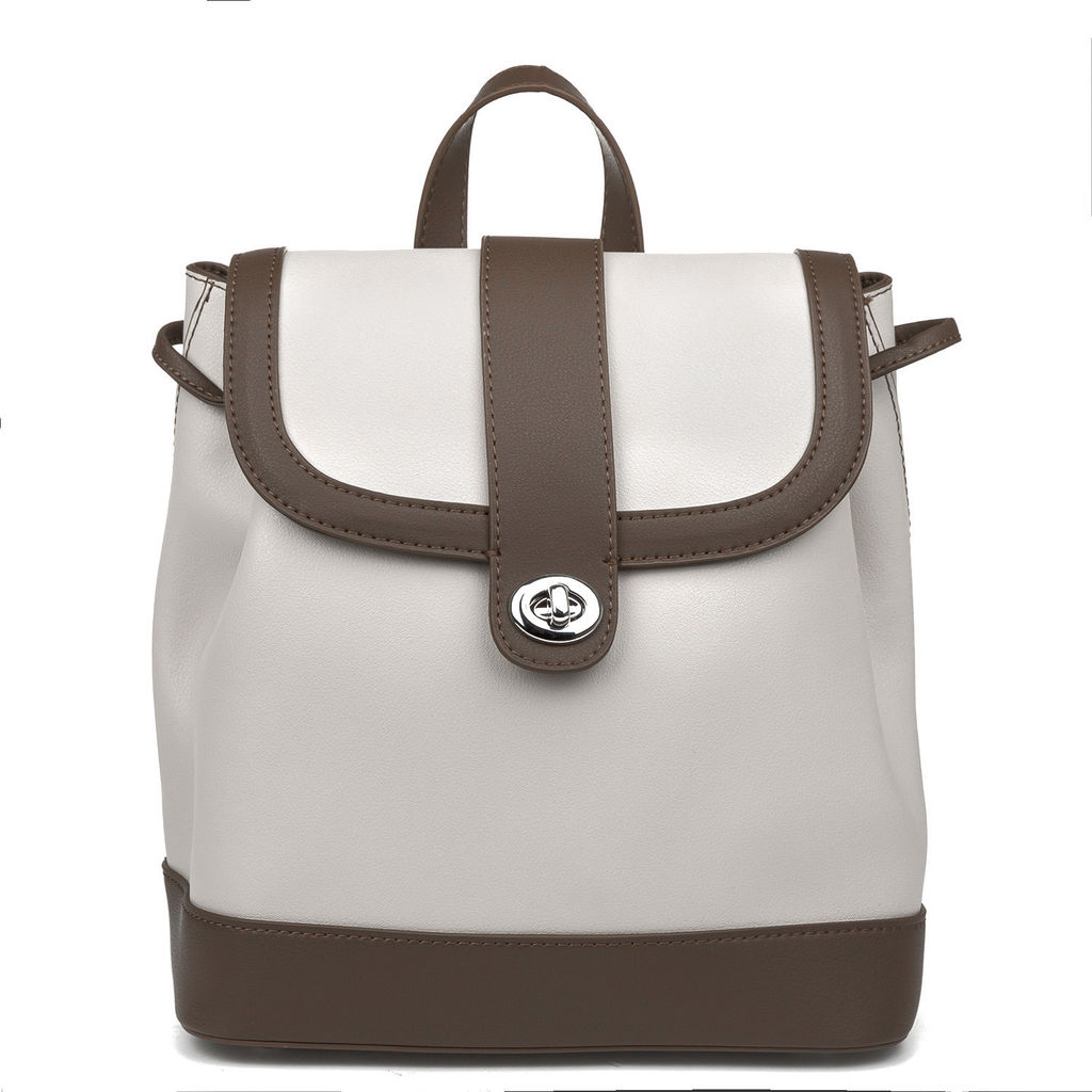 9933 offwhite brown, Женский кожаный рюкзак, Barcelo Biagi