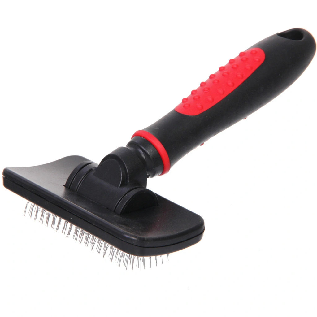 Расческа - пуходерка для животных "ПРОФФ - МОЙ БРО", прорезиненная ручка, цвет красный/черный, 9,5*16,5см