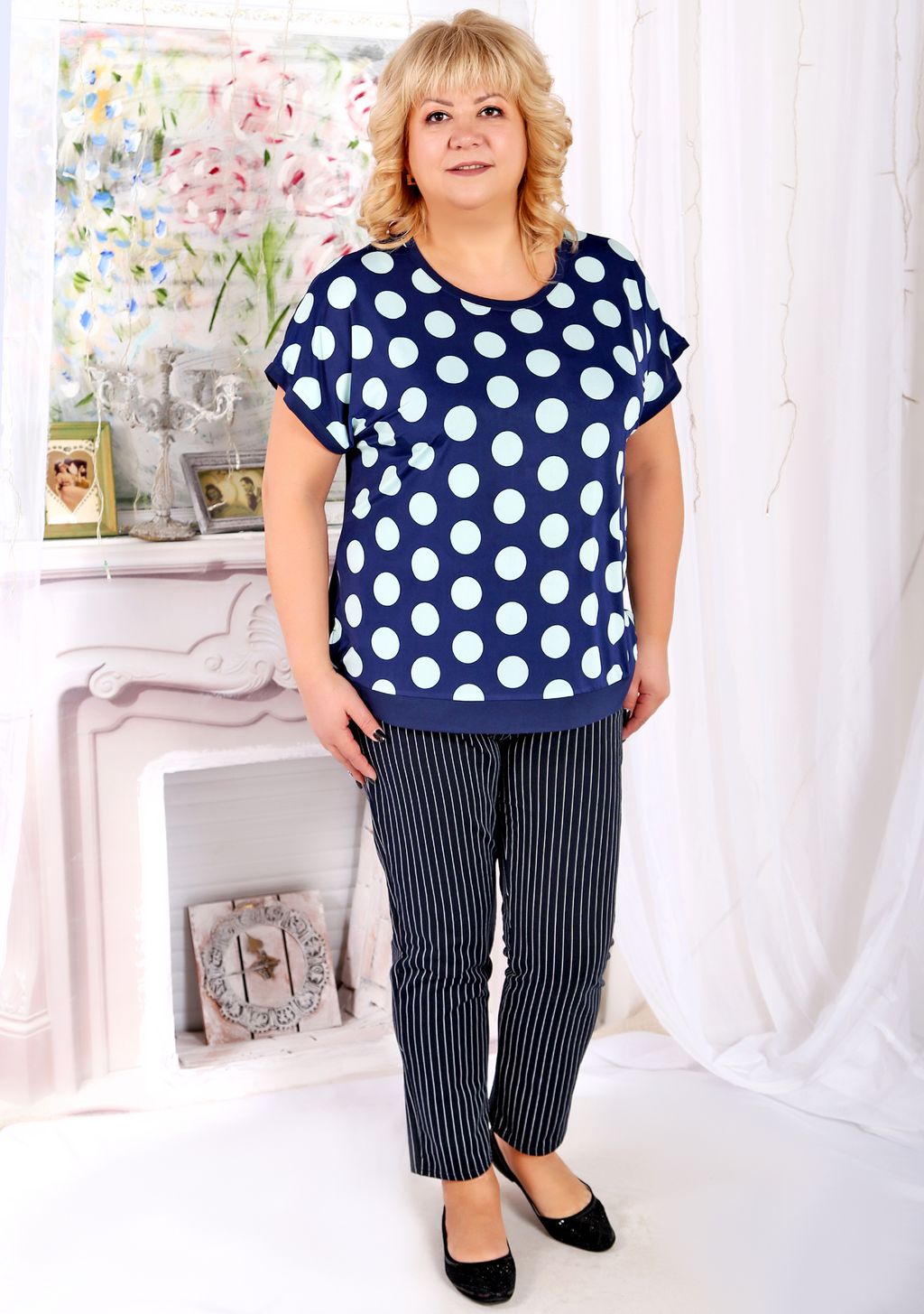 Футболка Красотка горох голубой - Марлен фото 4