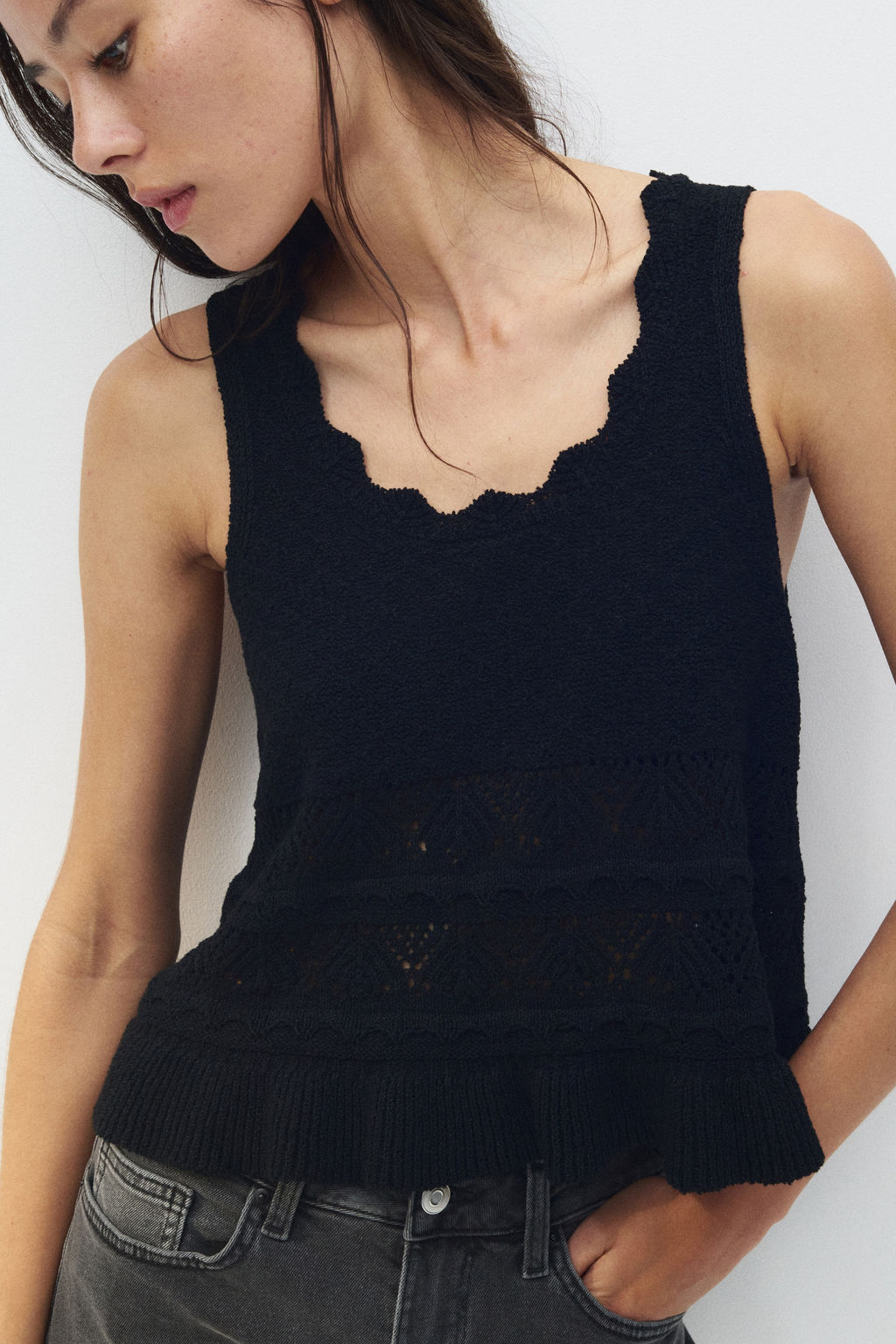 Top sin mangas efecto crochet - H&m фото 4
