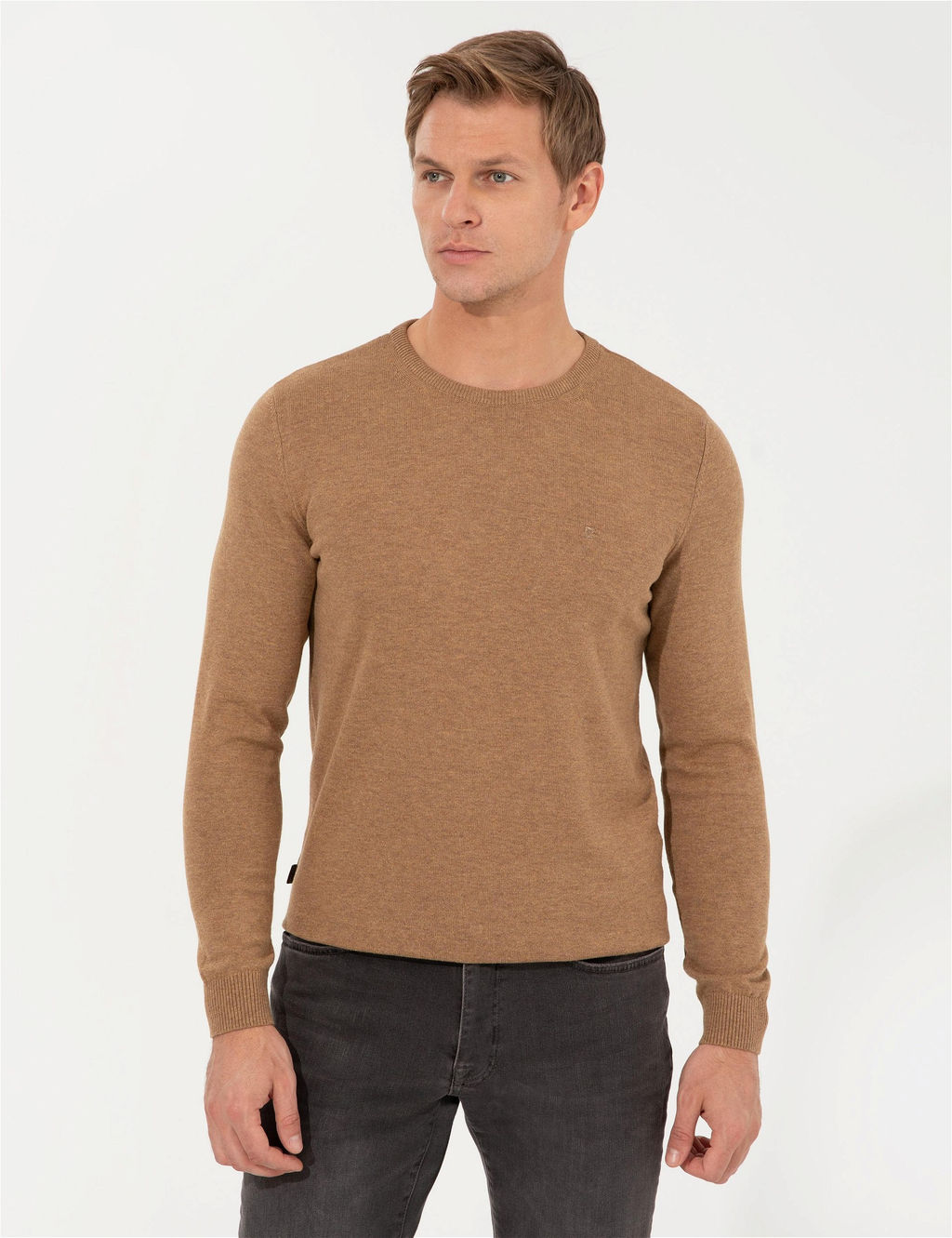Camel Melanj Slim Fit Bisiklet Yaka Basic Triko Kazak - Pierre cardin фото 4