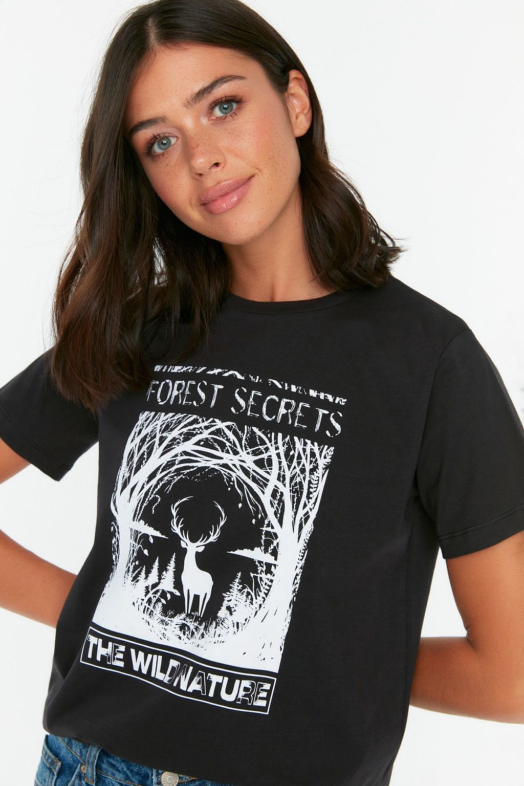 Siyah %100 Organik Pamuk Bask?l? Basic Orme T-Shirt - Trendyolmilla фото 2