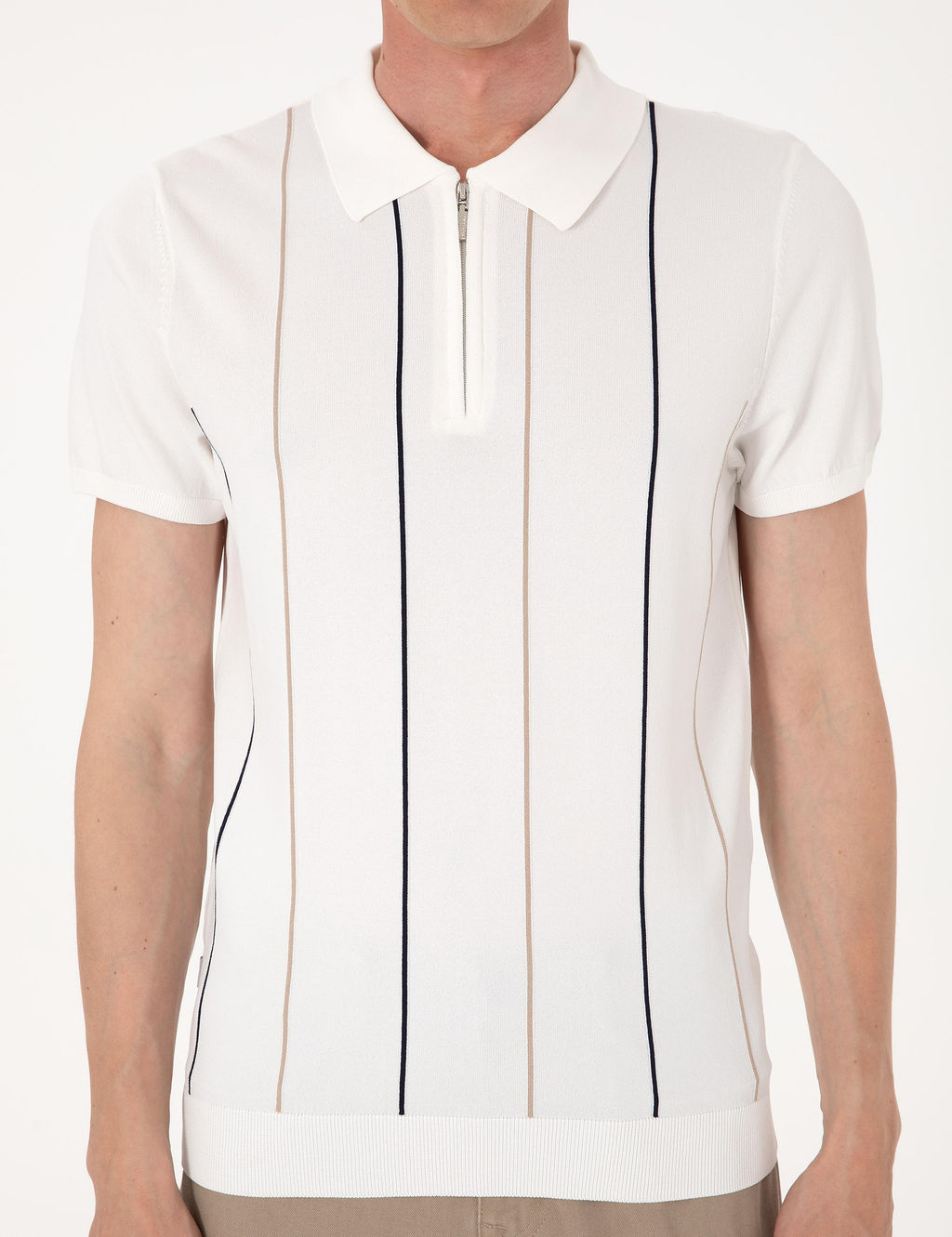 Ekru Slim Fit Polo Yaka Fermuarl_ Triko Ti__rt - Pierre cardin фото 6