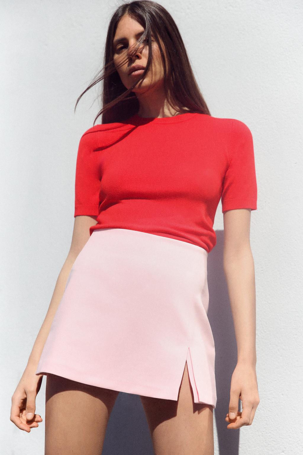 BASIC PLAIN KNIT SHORT SLEEVE TOP - Zara фото 37