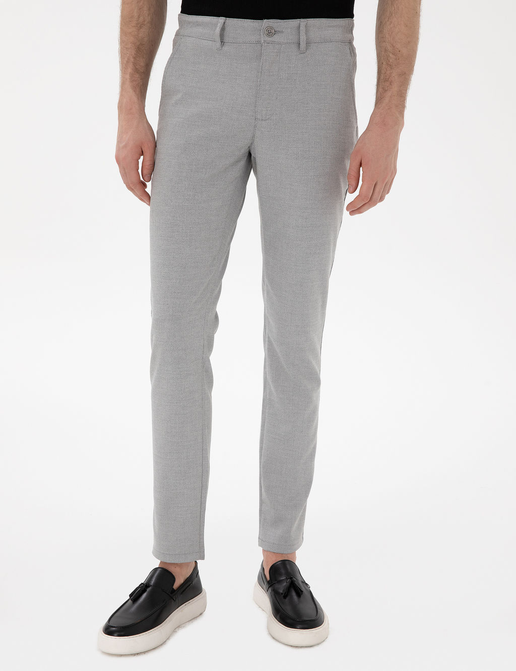 Gri Slim Fit Yazl_k Kanvas Pantolon