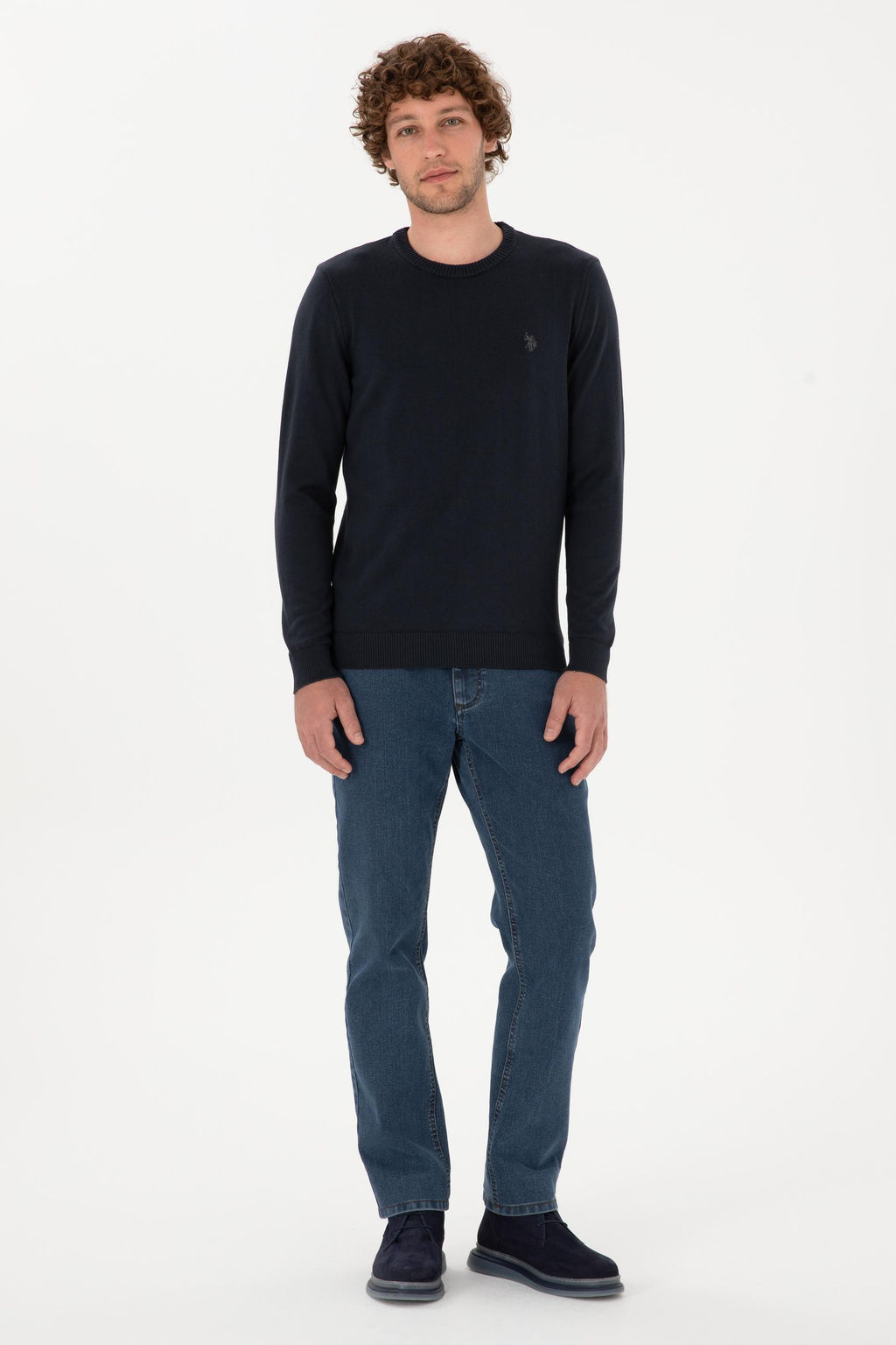 Erkek Slim Fit Bisiklet Yaka Lacivert Basic Kazak - U.s. polo assn фото 4