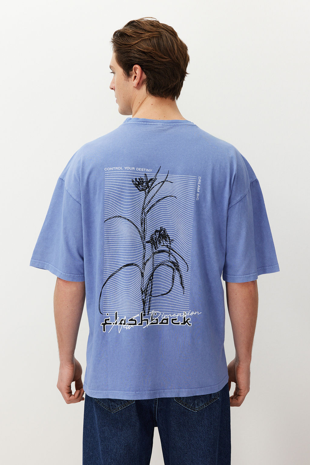 Lila Oversize/Genis Kesim Eskitme/Soluk Efektli Tok Kumas T-shirt TMNSS24TS00192 - Trendyolmilla фото 6