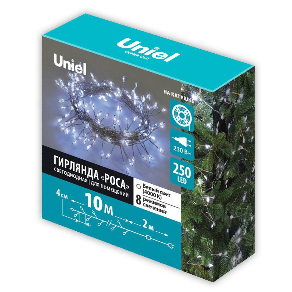 ULD-S1000-250/DTA WHITE IP20 DEWDROP Гирлянда светодиодная Роса, 10м. 250 светодиодов. Белый свет. Провод прозрачный. ТМ Uniel - Volpe фото 13