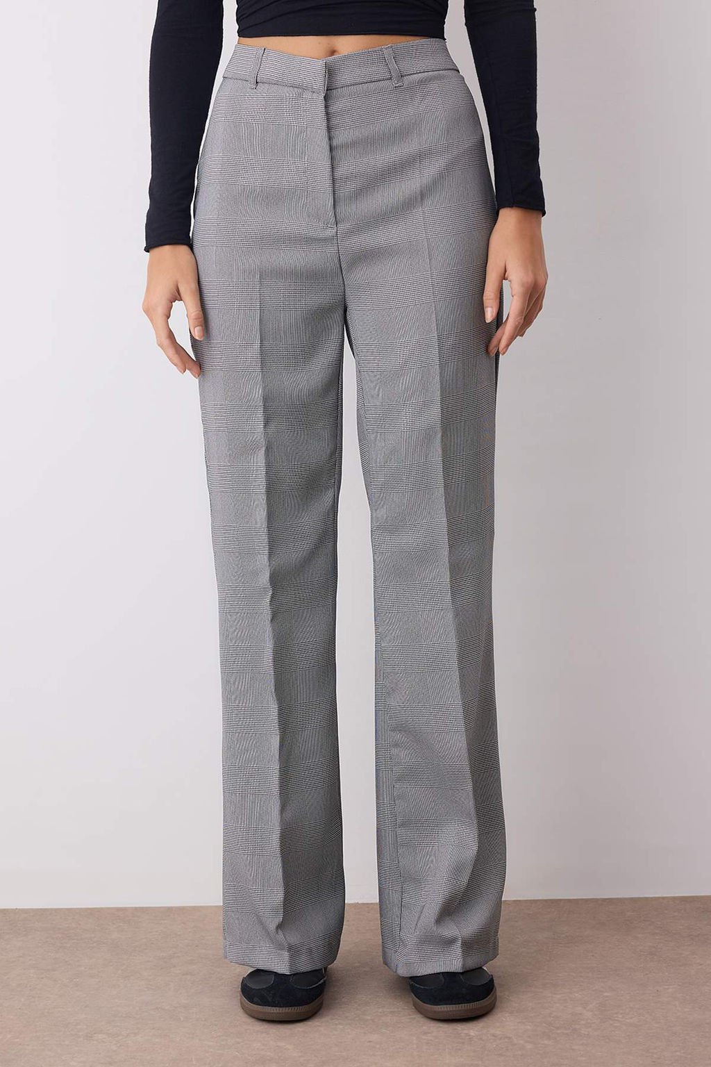 Gri Ekoseli Flare Kumas Pantolon TWOAW26PL00067