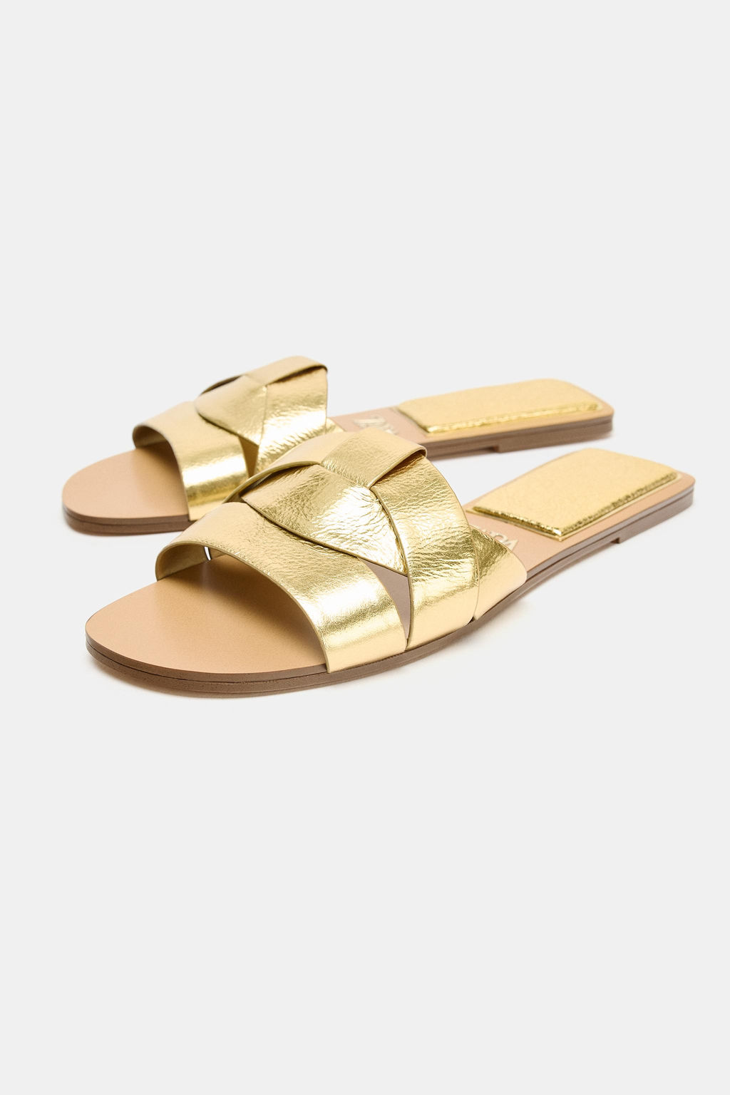 SANDALIA PLANA PIEL CRUZADA / Oro - Zara фото 9