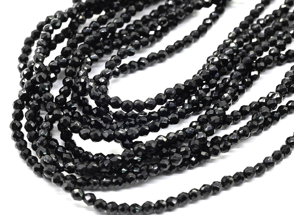 Колье из циркона 10 нитей шарик 2мм, цвет черный