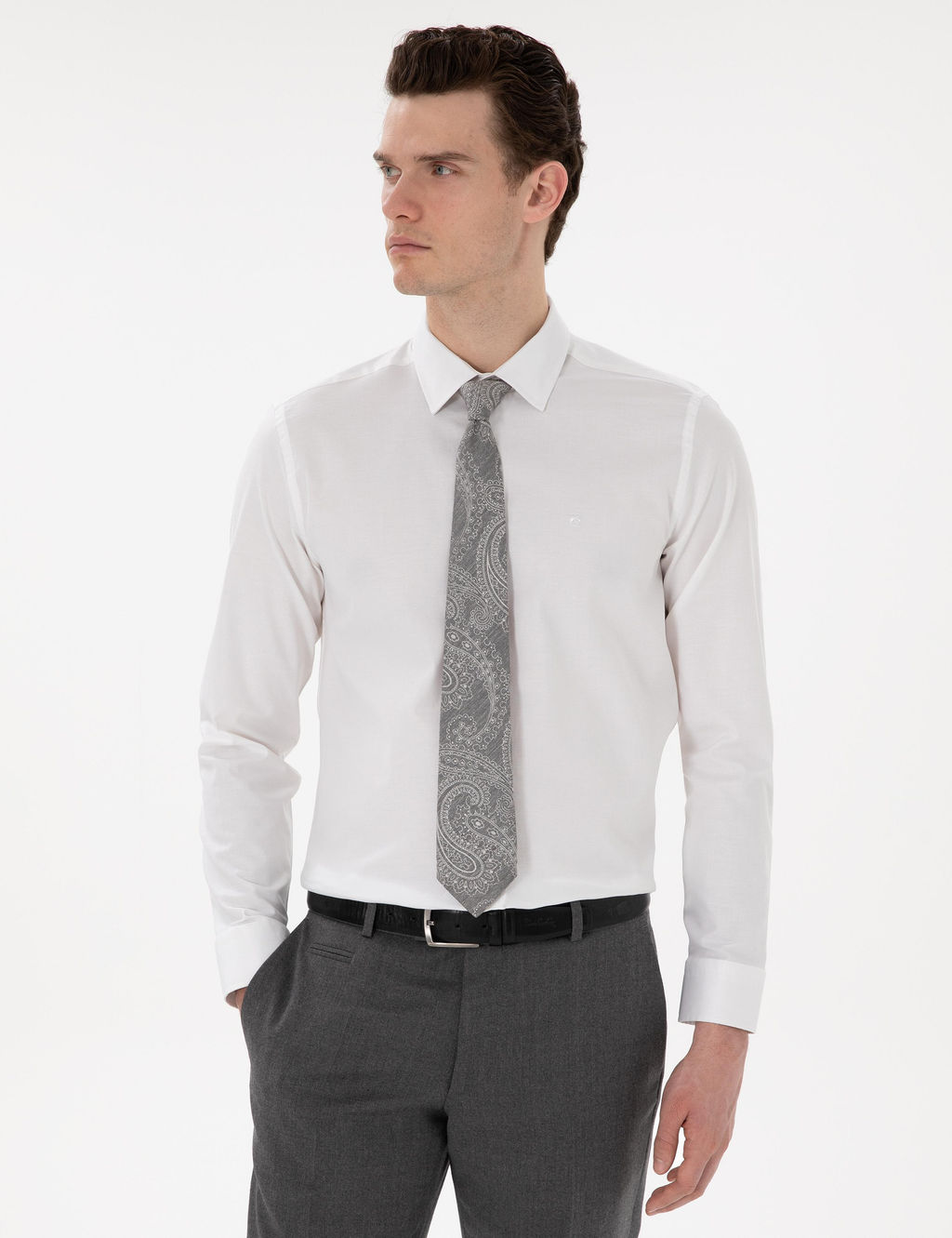 Beyaz Slim Fit Uzun Kollu Basic G_mlek