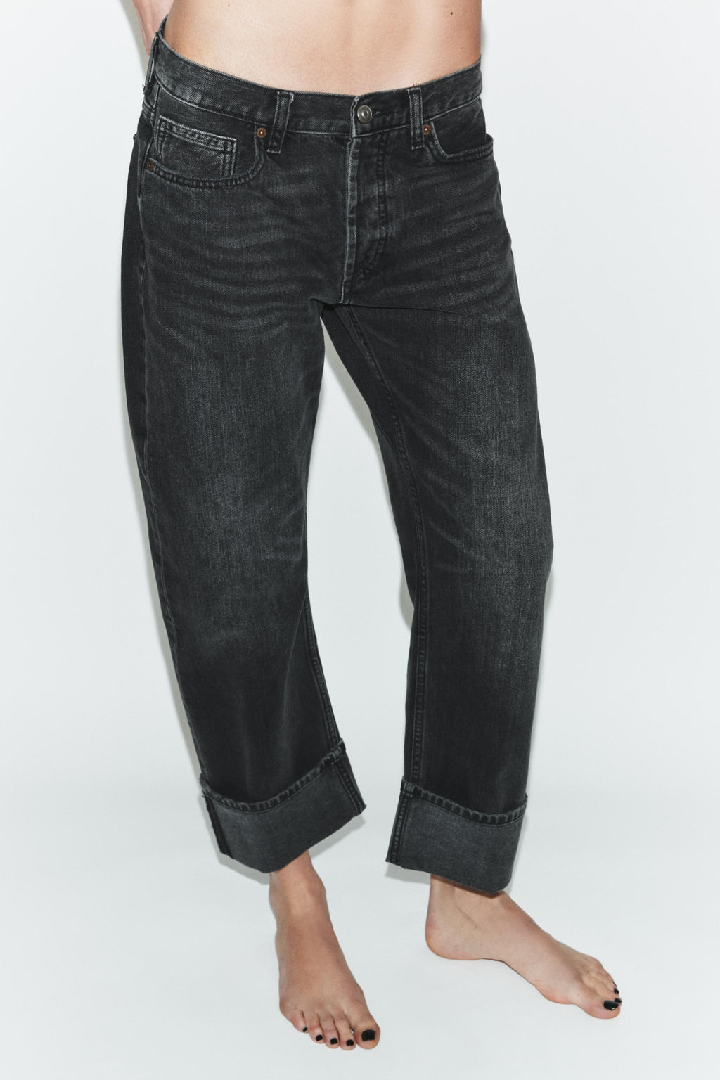 JEANS TRF RECTOS FOLD UP TIRO MEDIO / Negro - Zara фото 2