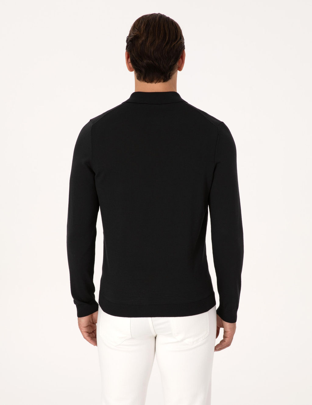 Siyah Regular Fit Y_n Kar___ml_ Polo Yaka Basic Triko Kazak - Cacharel фото 5
